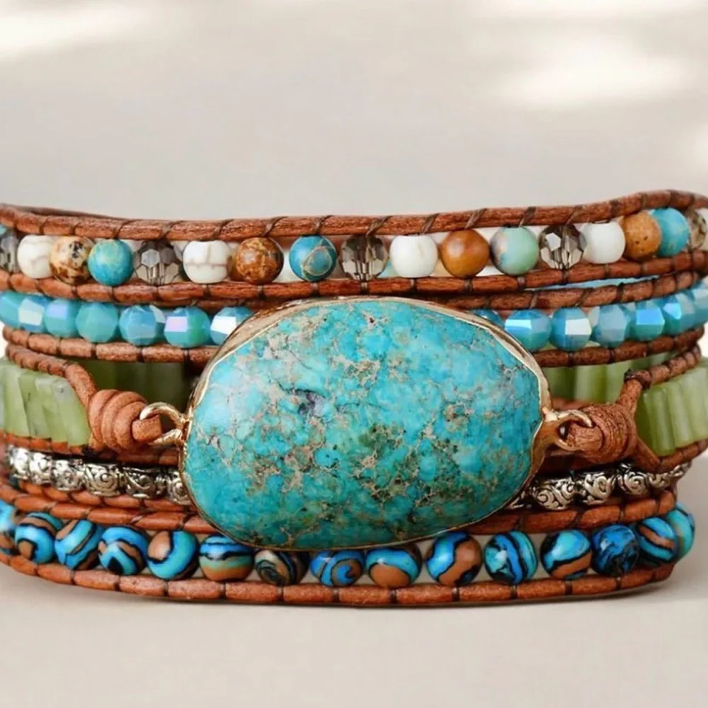 Cape Diablo Ocean Jasper Wrap Leather & Stone Bracelet